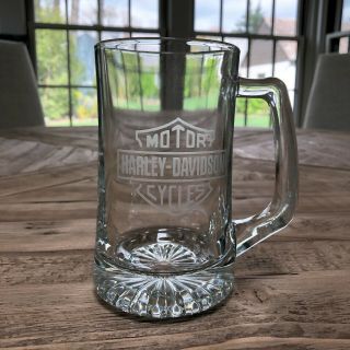 Harley Davidson Motorcycles Beer Mug Heavy Duty 1/4 " Thick Etched Glass