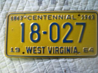 Vintage 1964 West Virginia License Plate 18 - 027