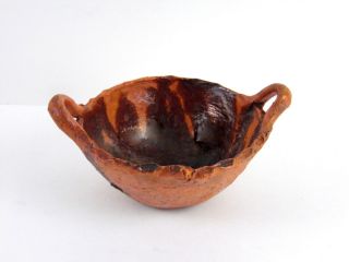 Vintage Terracotta Clay Pottery Bowl Mexican Folk Art Handmade