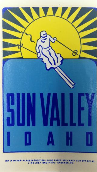 Vintage Sun Valley Idaho Luggage / Window Travel Sticker Nos Skiing