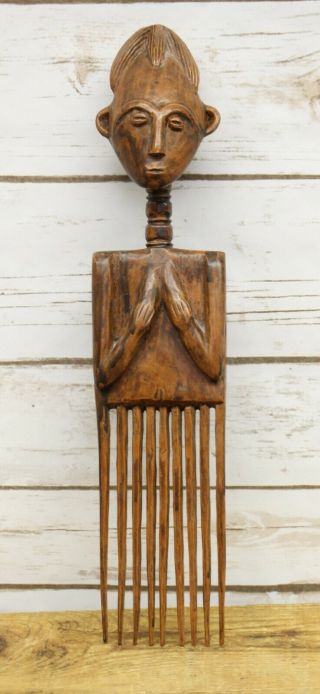 Vintage African Ashanti Carved Wood Figural Figurative Sculpture Tribal Comb