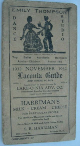 Laconia Guide - Vintage 1932 Hampshire Nh Directory Booklet