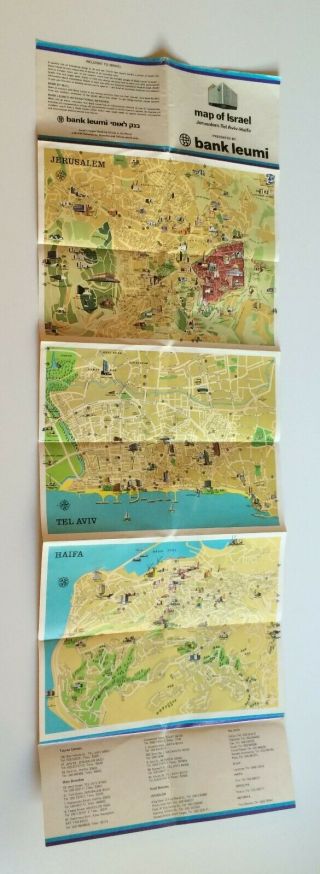 Map Of Israel,  Jerusalem,  Tel Aviv‬‏,  Haifa,  Presented By Bank Leumi 1981 English 4