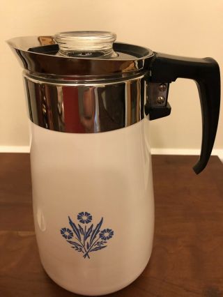 Vintage Corning Ware Stove Top Coffee Pot Blue Cornflower 9 Cup