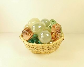 Easter Basket Dozen Pearlized Polished Eggs & 6 Art Glass Seashells Pottery Barn
