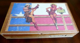 Wooden Cigar Box,  Man Cave Item,  Images Of Texas Cowgirl Retro Pinups & Nudes