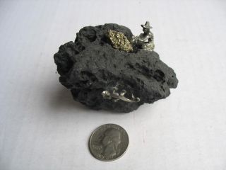 Pewter Gold Miner On Lava Rock With Pyrite Figurine