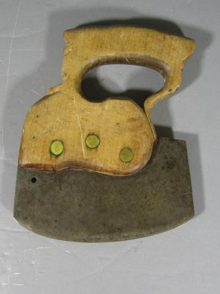 Antique Food Chopper W/ Wooden Handle / Odd / Made Out Of An Old Saw Make - Do Aaf