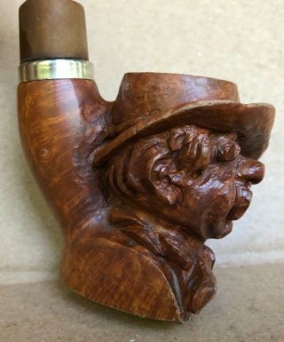 Vintage Red Point Old Briar Pipe Carved Face Old Man Hat