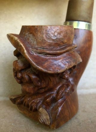 Vintage Red Point Old Briar Pipe Carved Face Old Man Hat 3