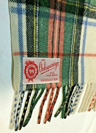 Onkaparinga Pure Wool Blanket Vintage Fringed Throw Travel Rug Tartan Check