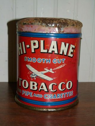 Vintage Hi - Plane Tobacco Tin Smooth Cut Pipe Cigarette Dome Top Larus Airplane
