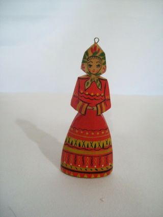 Vintage Hand Carved And Painted Wood Folk - Art Lady Ornament
