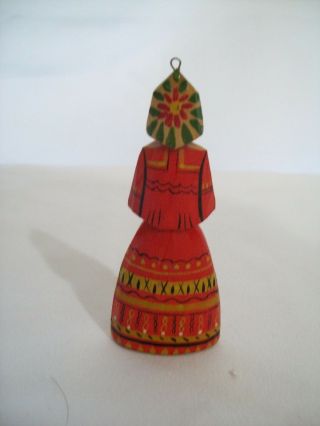 Vintage Hand Carved and Painted Wood Folk - Art Lady Ornament 3