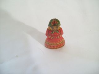 Vintage Hand Carved and Painted Wood Folk - Art Lady Ornament 5