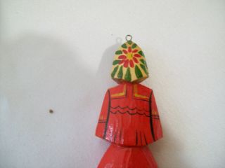Vintage Hand Carved and Painted Wood Folk - Art Lady Ornament 8