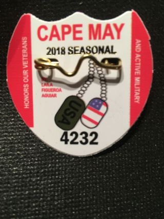 2018 Cape May,  Jersey Seasonal Veterans Beach Tag Badge Great Shape.