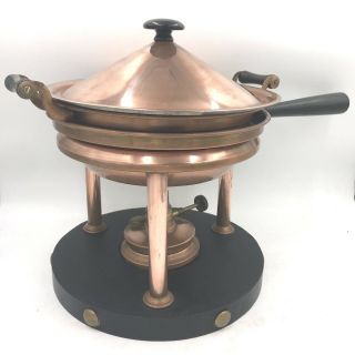 Vintage Sternau & Co York Copper Chafing Dish Server With Burner Buffet Cw