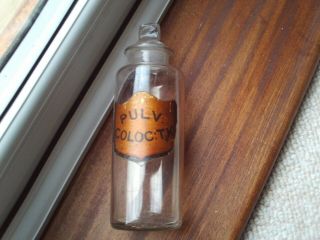 Antique Clear Glass Apothecary Bottle With Label Pulv:coloc:tk