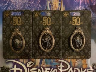 50th Anniversary Haunted Mansion Pins Set Of 3 Hitch Hiking Ghosts Le 2000