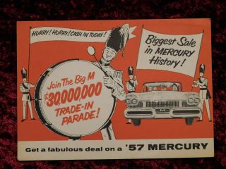 1957 Mercury Dealers Advertising Postcard Dave Oyler Motors Gettysburg Pa.