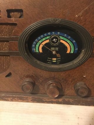 Vintage Antique AIRLINE AM Shortwave Tube Radio Wooden Case Parts Repair Restore 3
