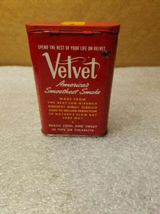 Antique Velvet Pipe And Cigarette Tobacco Tin.  1 5/8oz