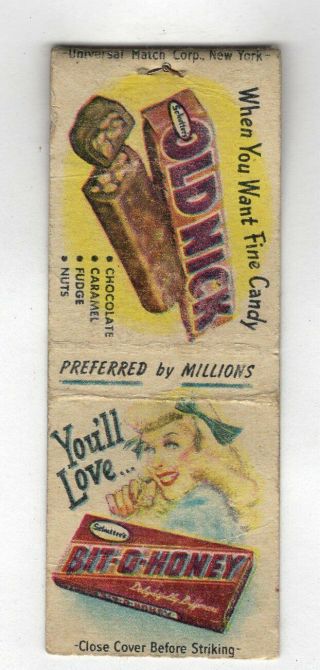 Old Nick Candy Bit O Honey Candy Vintage Matchbook Cover B6