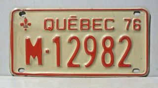 1976 Quebec Motorcycle License Plate M - 12982