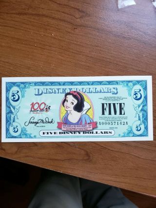 Disney Dollars 2002 $5 Dollar Snow White Series A - Crisp Uncirculated