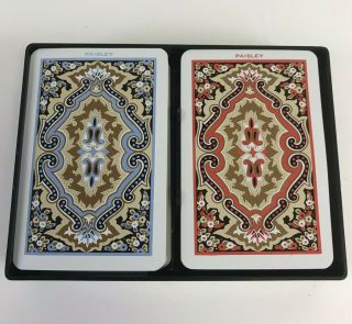 Vintage Kem Plastic Playing Cards Double Deck Paisley In Case Complete