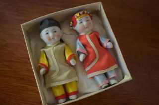 Vintage Japanese Dolls Wedding Couple Limbs Move Satin Clothing Porcelain