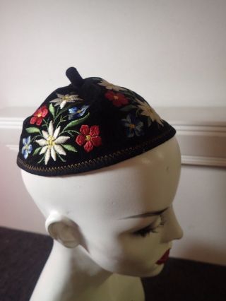 Swiss Folk Art Edelweiss Embroidered Cap Ethnic Traditional Costume