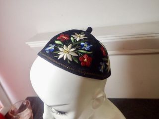 Swiss Folk Art Edelweiss Embroidered Cap Ethnic Traditional Costume 2