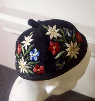 Swiss Folk Art Edelweiss Embroidered Cap Ethnic Traditional Costume 3