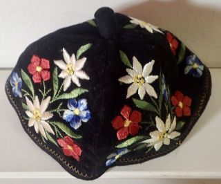 Swiss Folk Art Edelweiss Embroidered Cap Ethnic Traditional Costume 5