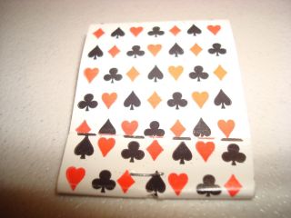 Rare Vintage Matches Playing Card Suits Clubs Hearts Spades Diamonds