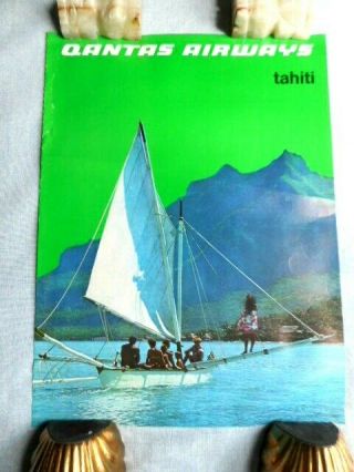 C 1970s Qantas Airlines Travel Poster Tahiti Raft Color Photo