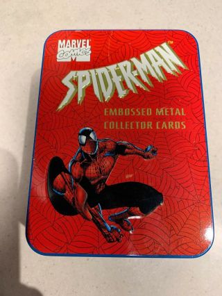 Spider - Man 5 Embossed Metal Cards Collectors Set In Tin 1996 Marvel Comics