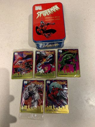 Spider - Man 5 Embossed Metal Cards Collectors Set in Tin 1996 Marvel Comics 3