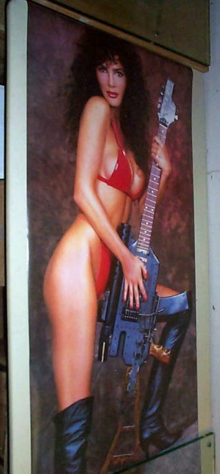 Giant Sexy Vintage Girl Poster W/ Gun Guitar