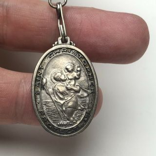 Vintage Sterling Silver St.  Christopher Pendant & Necklace Catholic Saint Charm