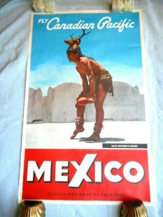 C 1960s Canadian Pacific Airlines Mexico Deer Dancer Color Litho Poster