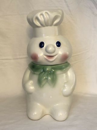 Rare Vintage Pillsbury Doughboy 12 " Ceramic Cookie Jar W/ Green Scarf And Blush