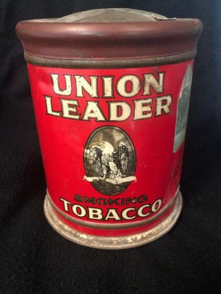 Antique Rare 1910 Union Leader Eagle Tin Litho Tobacco Can Humidor