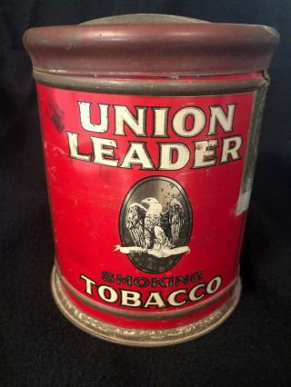Antique Rare 1910 Union Leader Eagle Tin Litho Tobacco Can Humidor 3