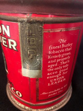 Antique Rare 1910 Union Leader Eagle Tin Litho Tobacco Can Humidor 4