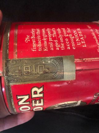 Antique Rare 1910 Union Leader Eagle Tin Litho Tobacco Can Humidor 5