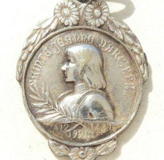 Gorgeous Floral Decors Antique Medal Pendant Of Saint Joan Of Arc