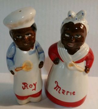 Salt & Pepper Shaker Vintage 5 " Black Americana Chef & Cook Pre Owned